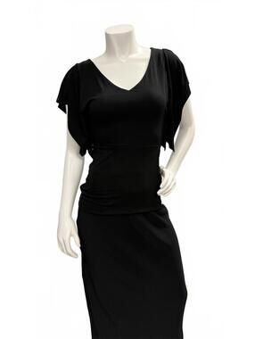 White House Black Market Black Flutter Sleeve Blouse Top Side Snap Detail